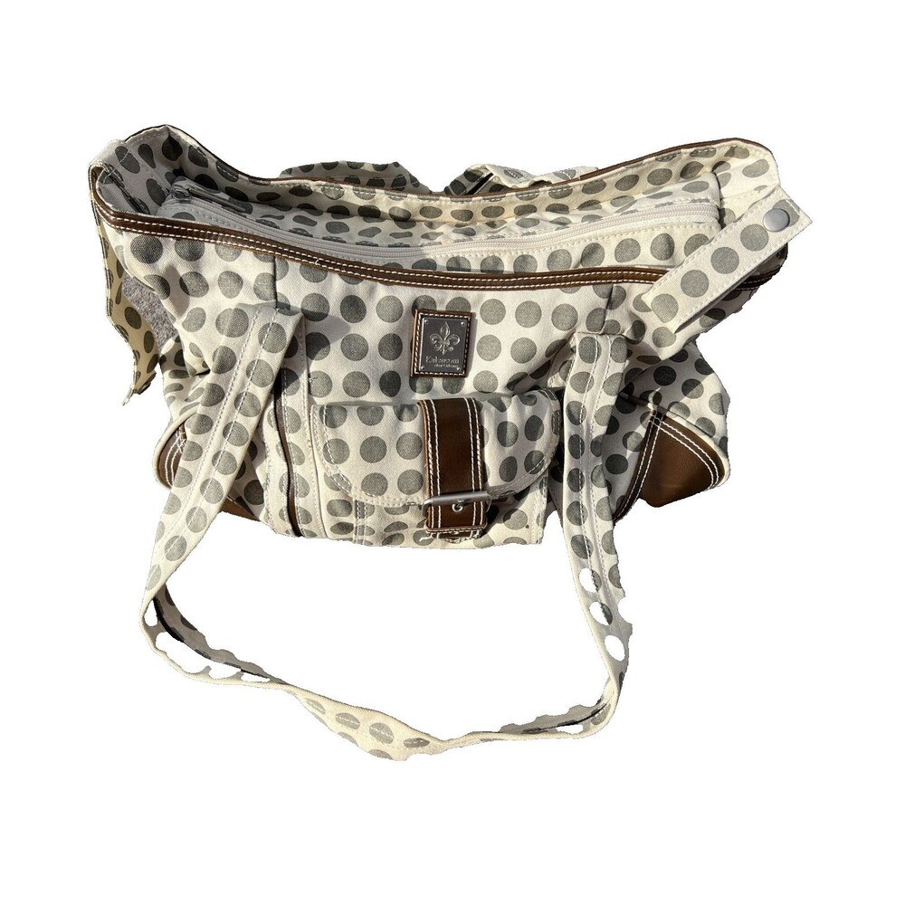 Kalencom New Orleans Tan/Green Canvas Diaper Bag w/Bottle Holder Changing Pad